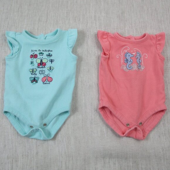 Lot of 2 Gymboree Onesies Bodysuits Baby Girl 3M Blue Coral Seahorse & Butterfly - Picture 1 of 5